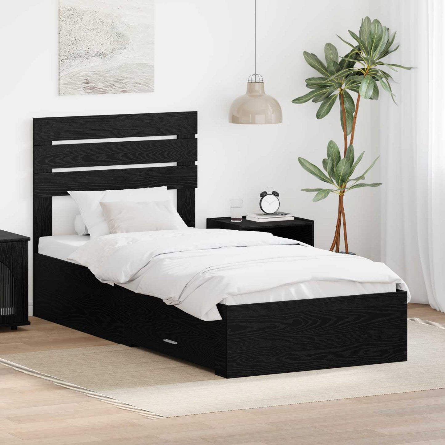 Bed Frame with Drawer with Headboard Manual Engineered Wood