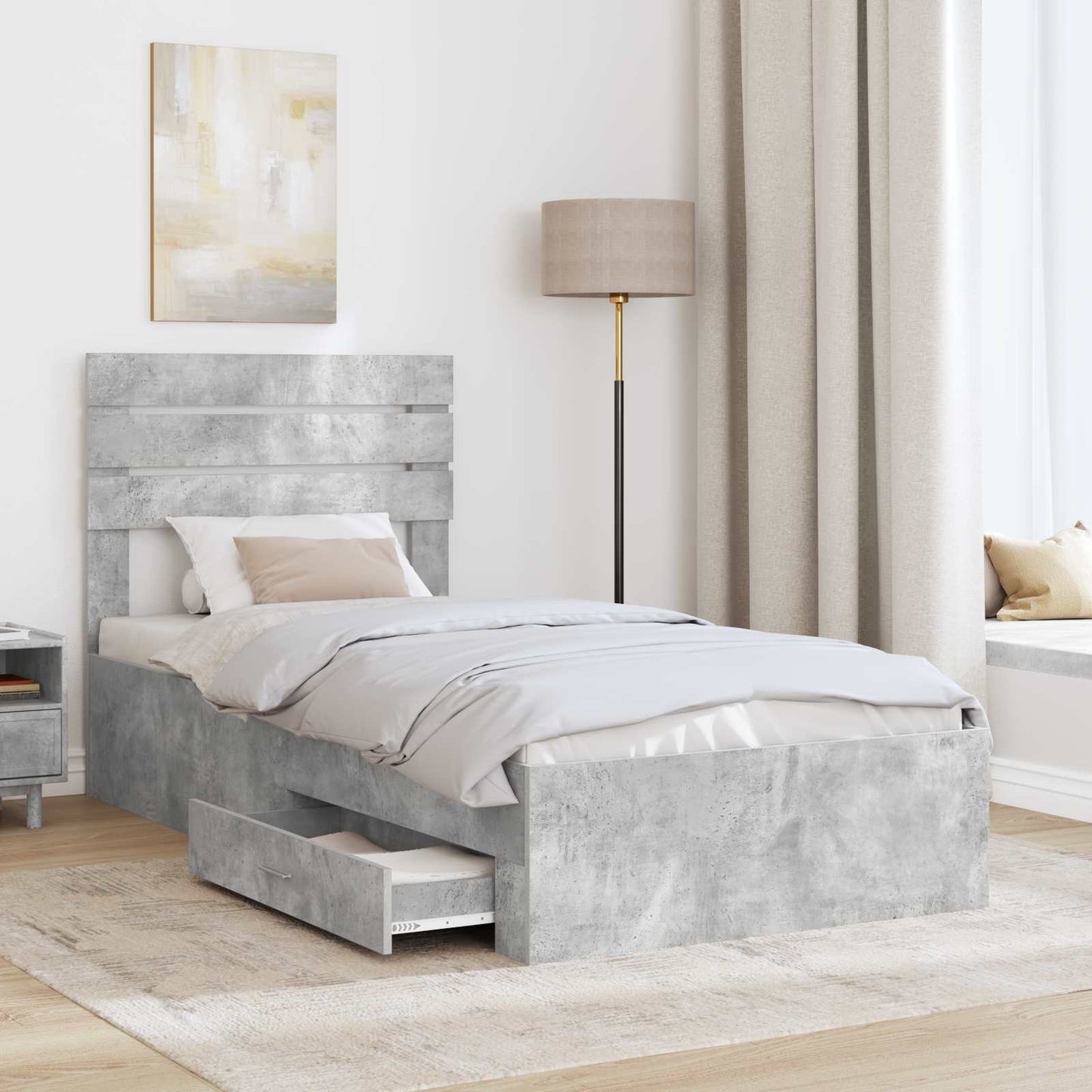 Bed Frame with Drawer with Headboard Manual Engineered Wood
