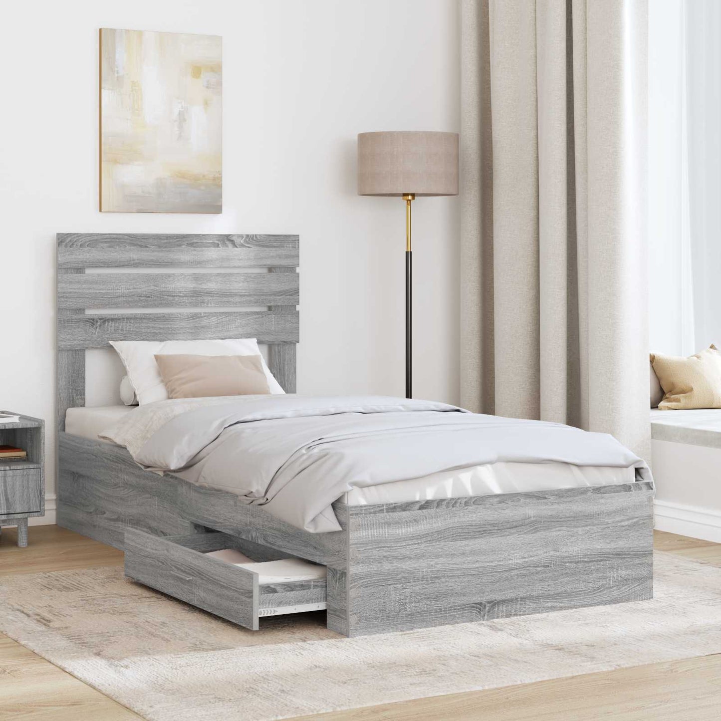 Bed Frame with Drawer with Headboard Manual Engineered Wood