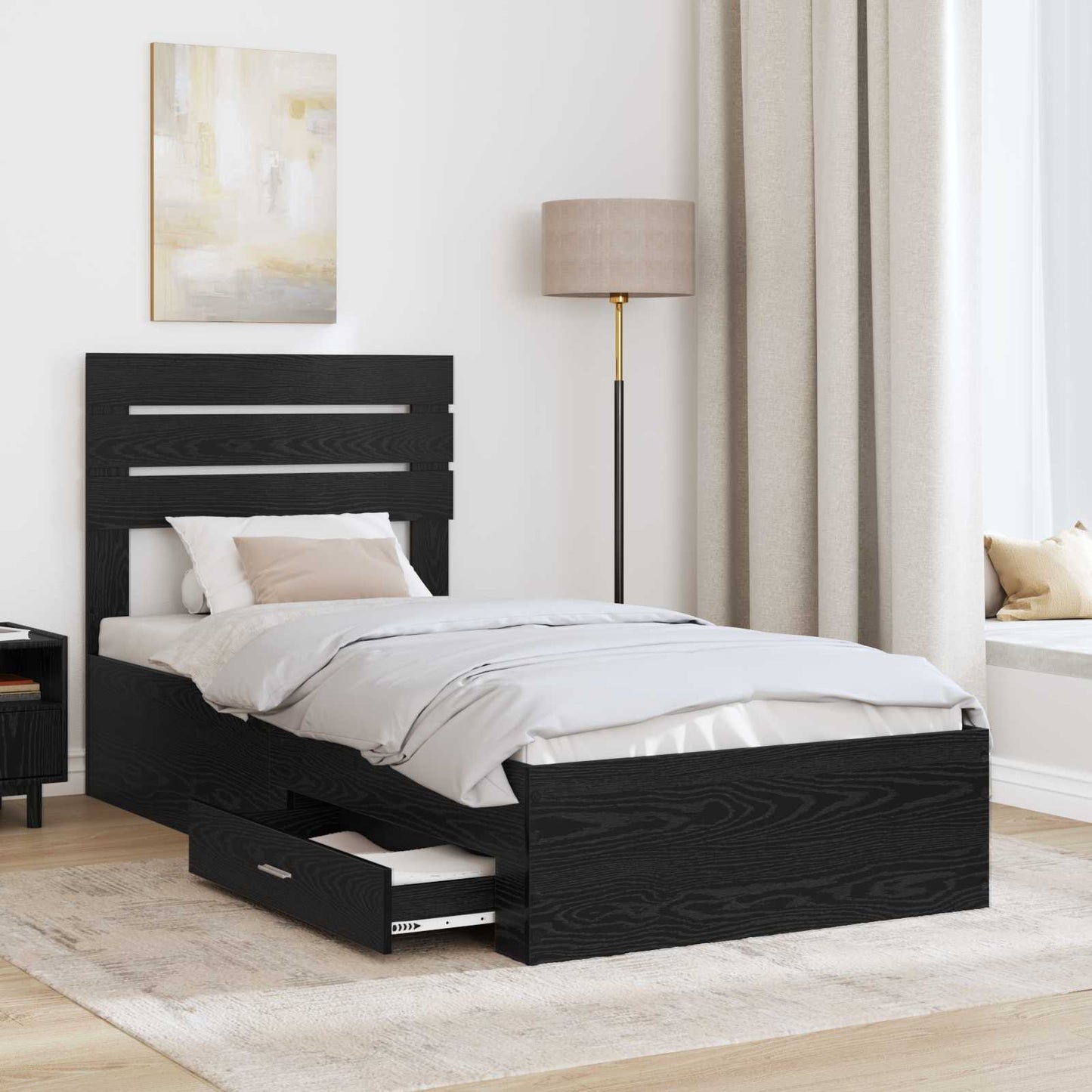 Bed Frame with Headboard Black Oak 90 x 200 cm Engineered Wood