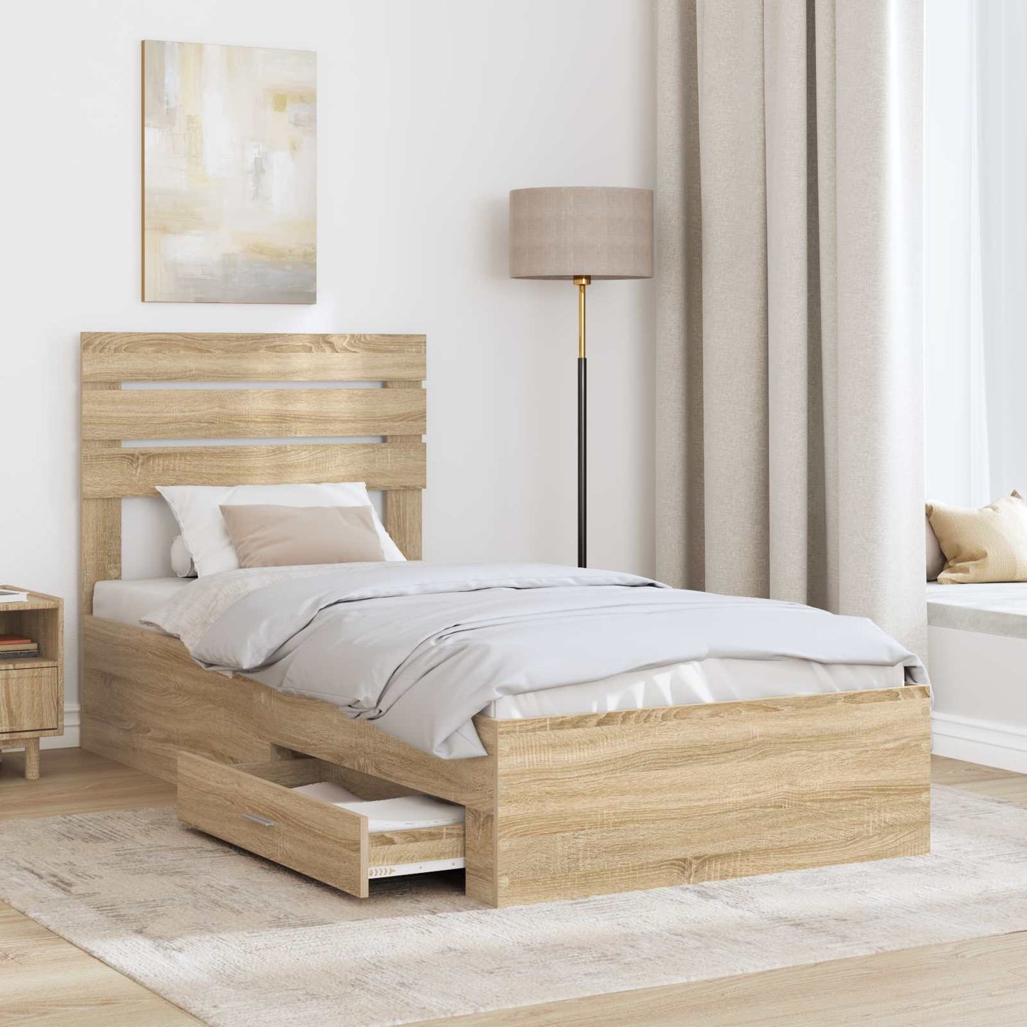 Bed Frame Sonoma Oak and Silver 75 x 190 cm Engineered Wood