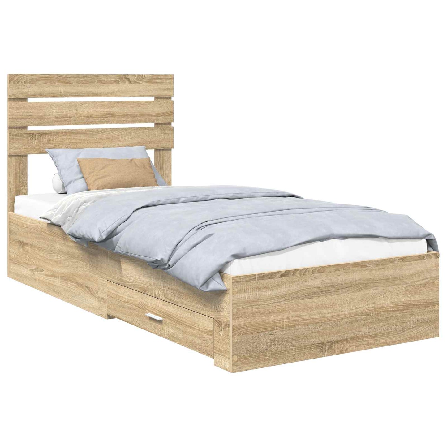 Bed Frame Sonoma Oak and Silver 75 x 190 cm Engineered Wood