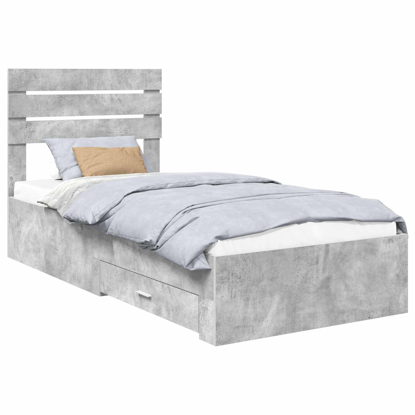 Bed Frame Concrete Grey and Silver 70 x 190 cm Engineered Wood