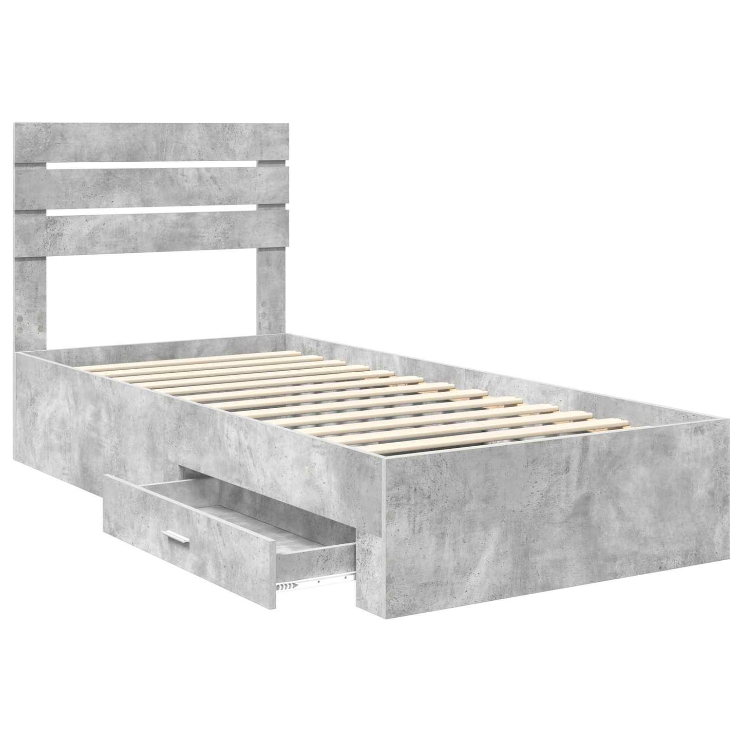Bed Frame Concrete Grey and Silver 70 x 190 cm Engineered Wood