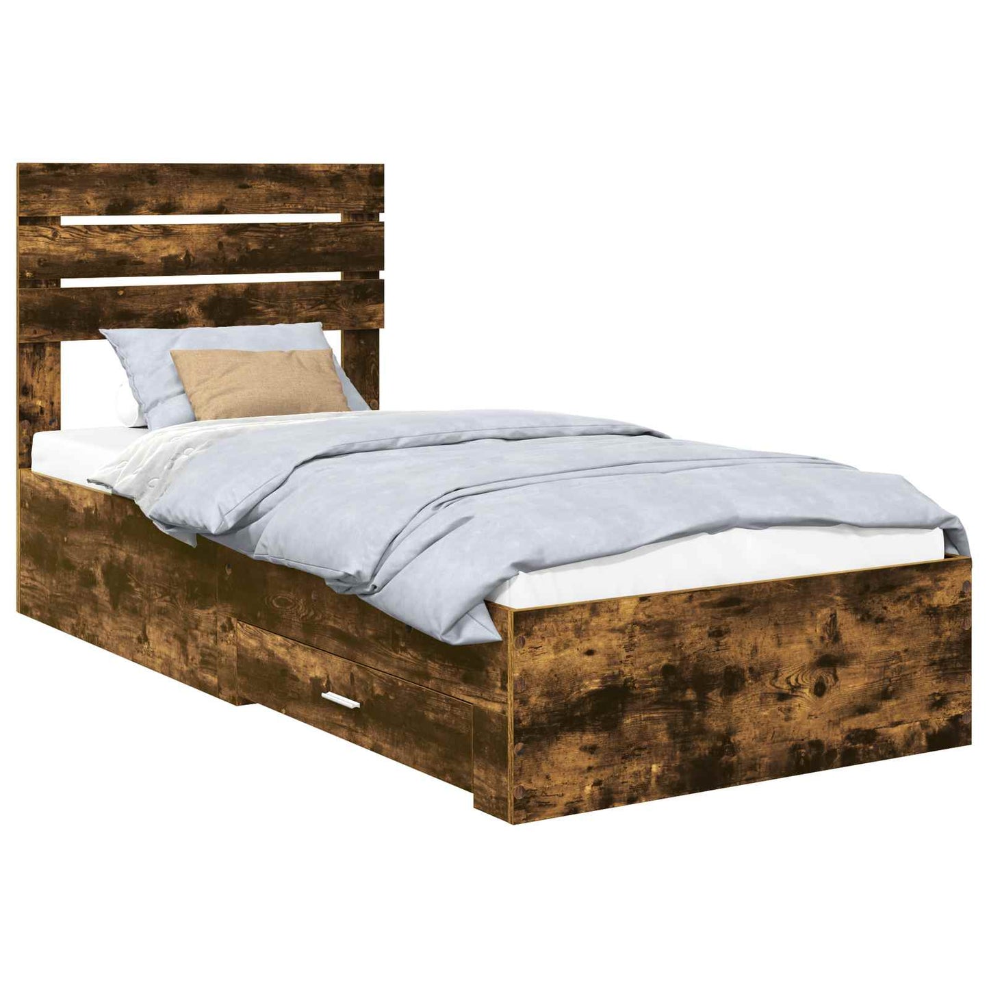 Bed Frame Smoked Oak and Silver 75 x 190 cm Engineered Wood