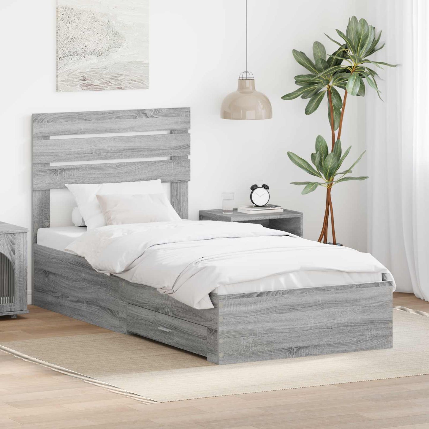 Bed Frame Grey Sonoma and Silver 75 x 190 cm Engineered Wood