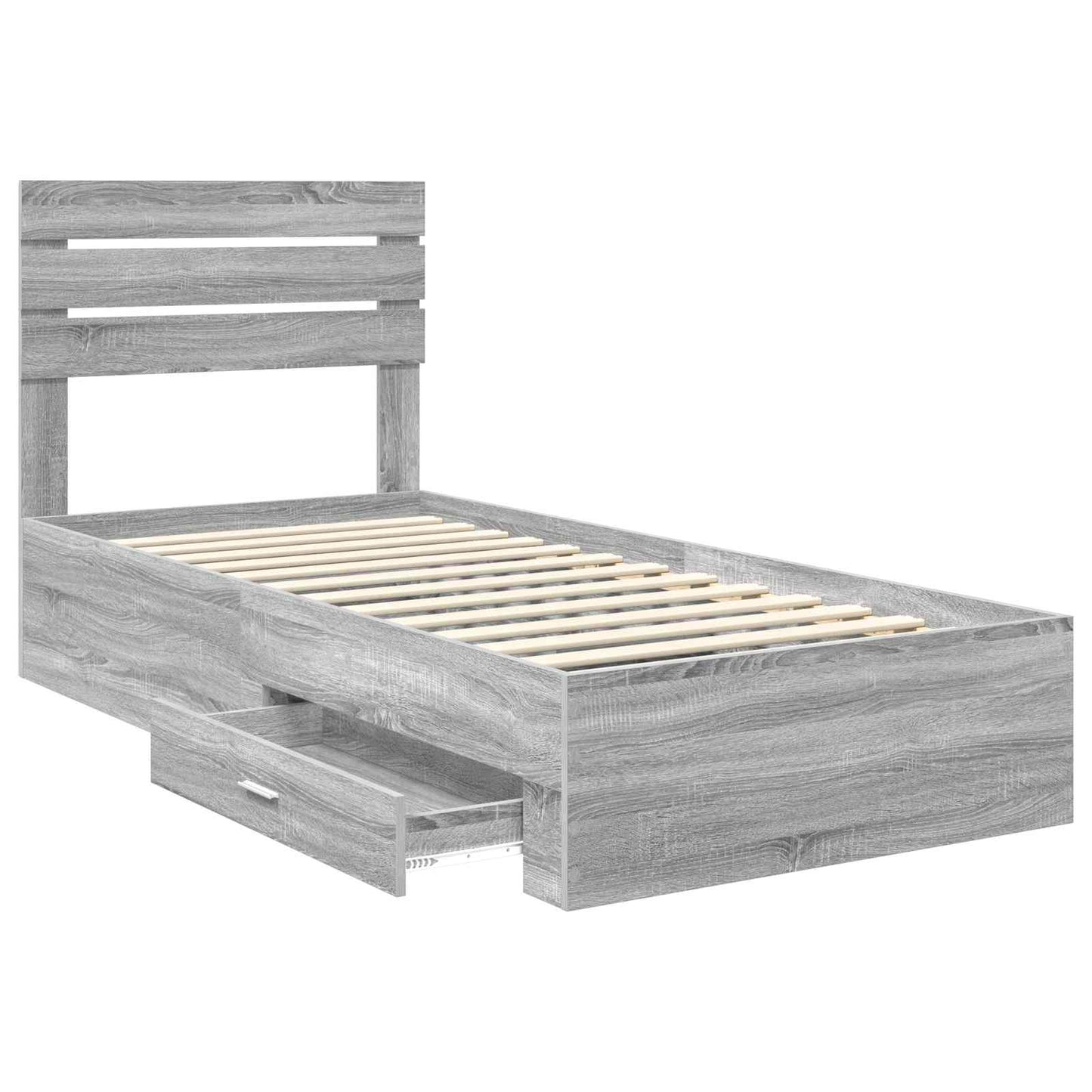 Bed Frame Grey Sonoma and Silver 75 x 190 cm Engineered Wood