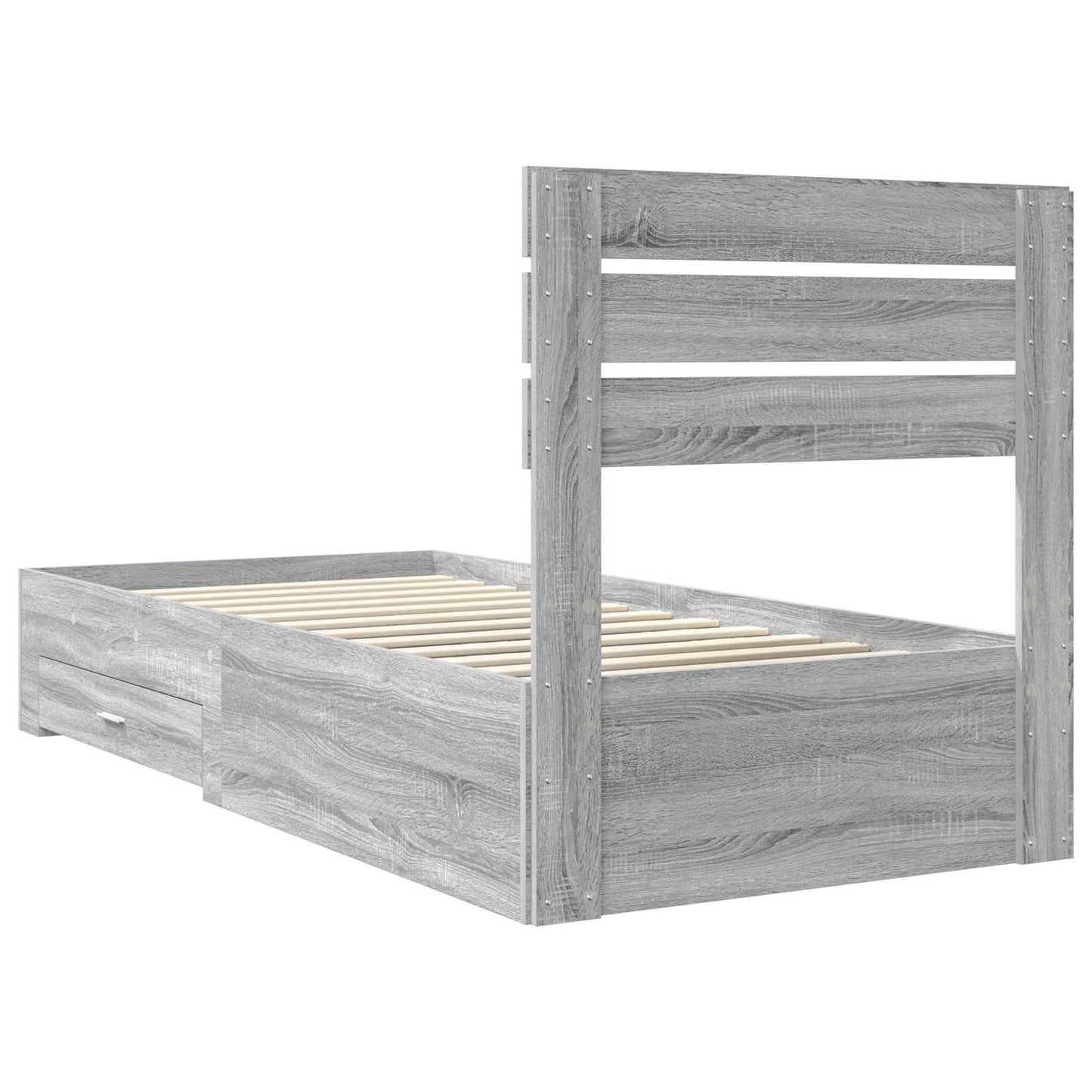 Bed Frame Grey Sonoma and Silver 75 x 190 cm Engineered Wood