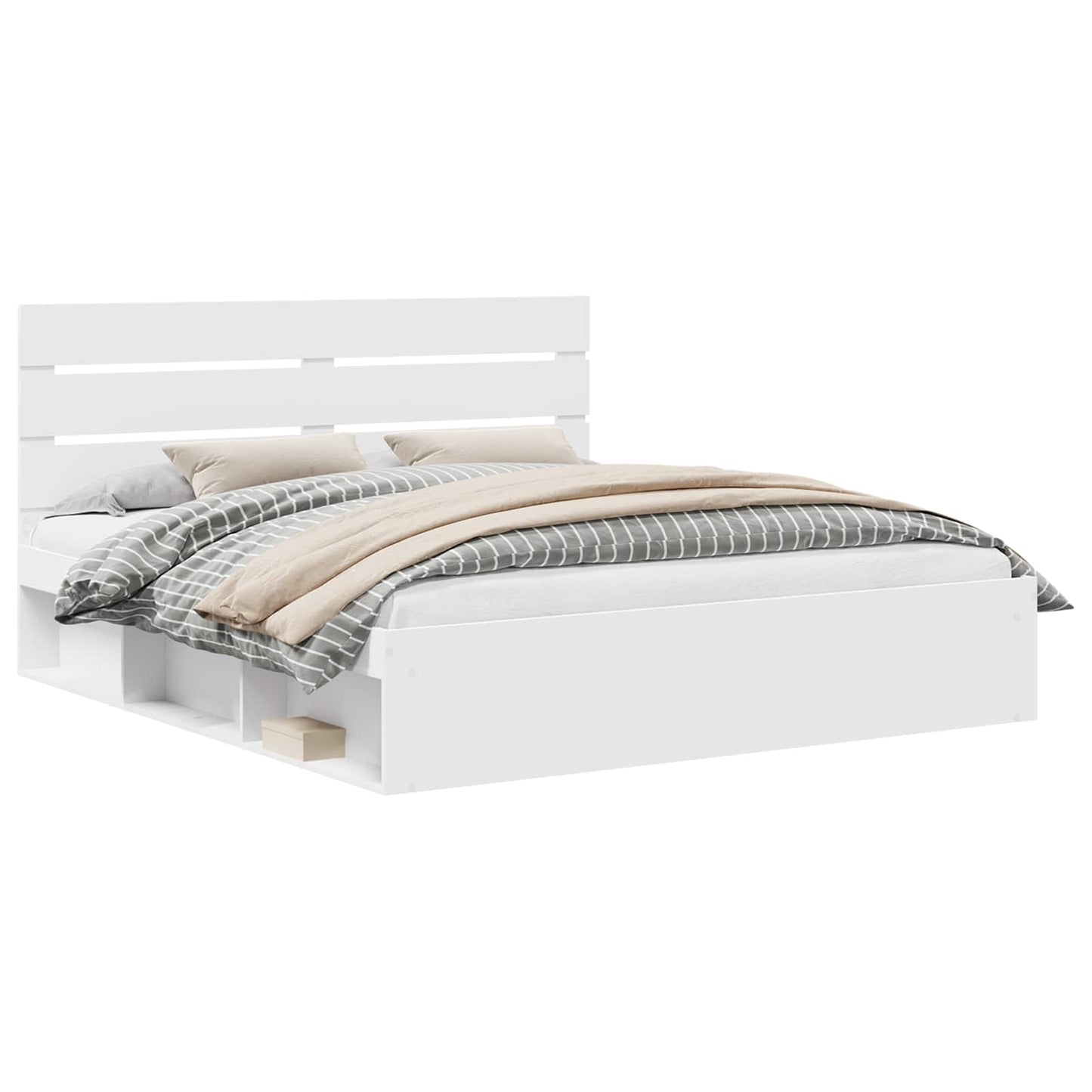 Bed Frame with Headboard White 200 x 200 cm Solid Pine Wood