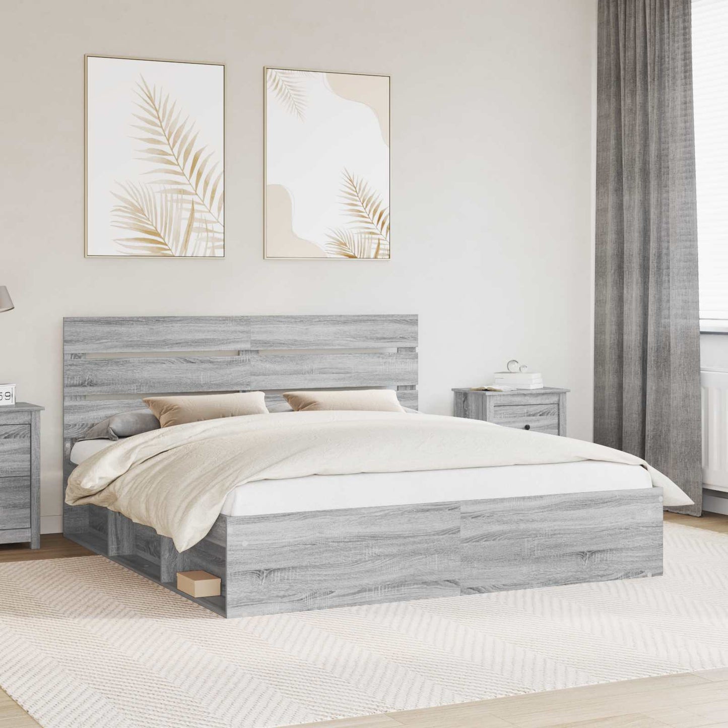 Bed Frame Grey Sonoma 200 x 200 cm Solid Pine Wood
