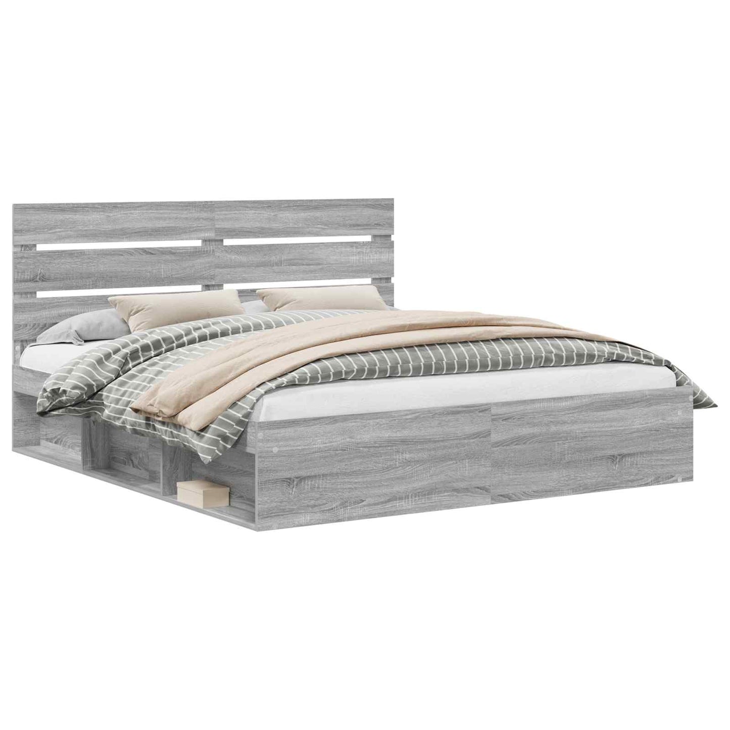 Bed Frame Grey Sonoma 200 x 200 cm Solid Pine Wood