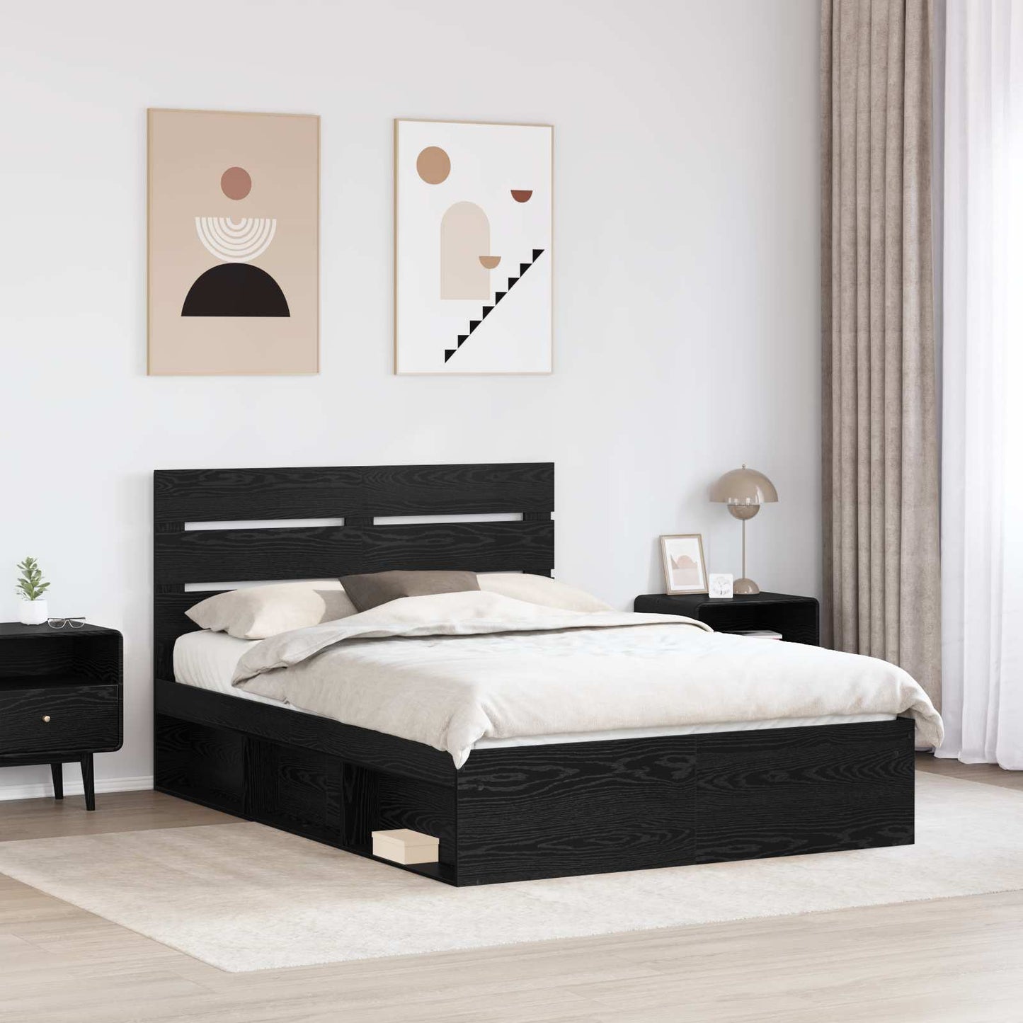 Bed Frame with Headboard Black 160 x 200 cm Solid Pine Wood