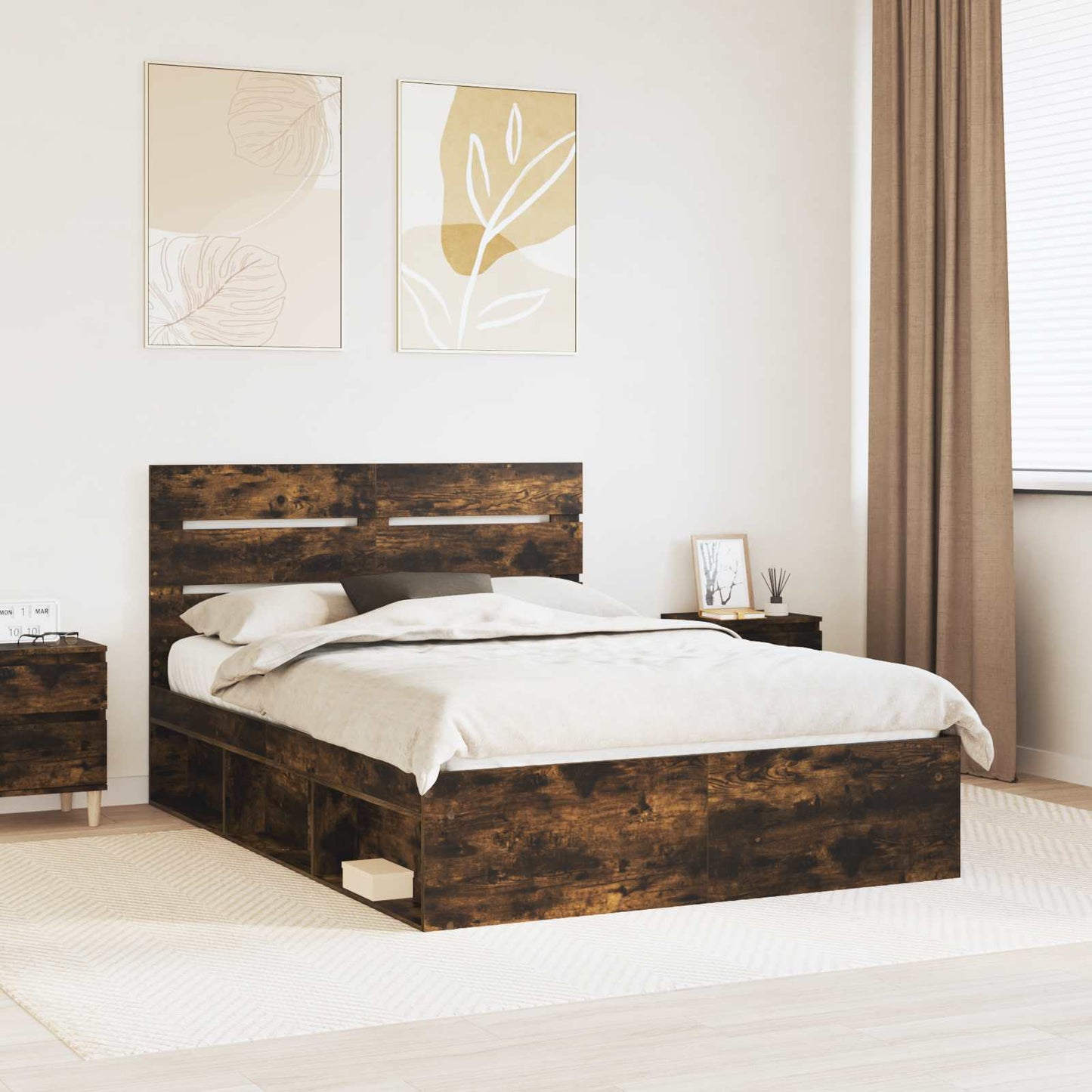 Bed Frame Smoked Oak 160 x 200 cm Solid Pine Wood