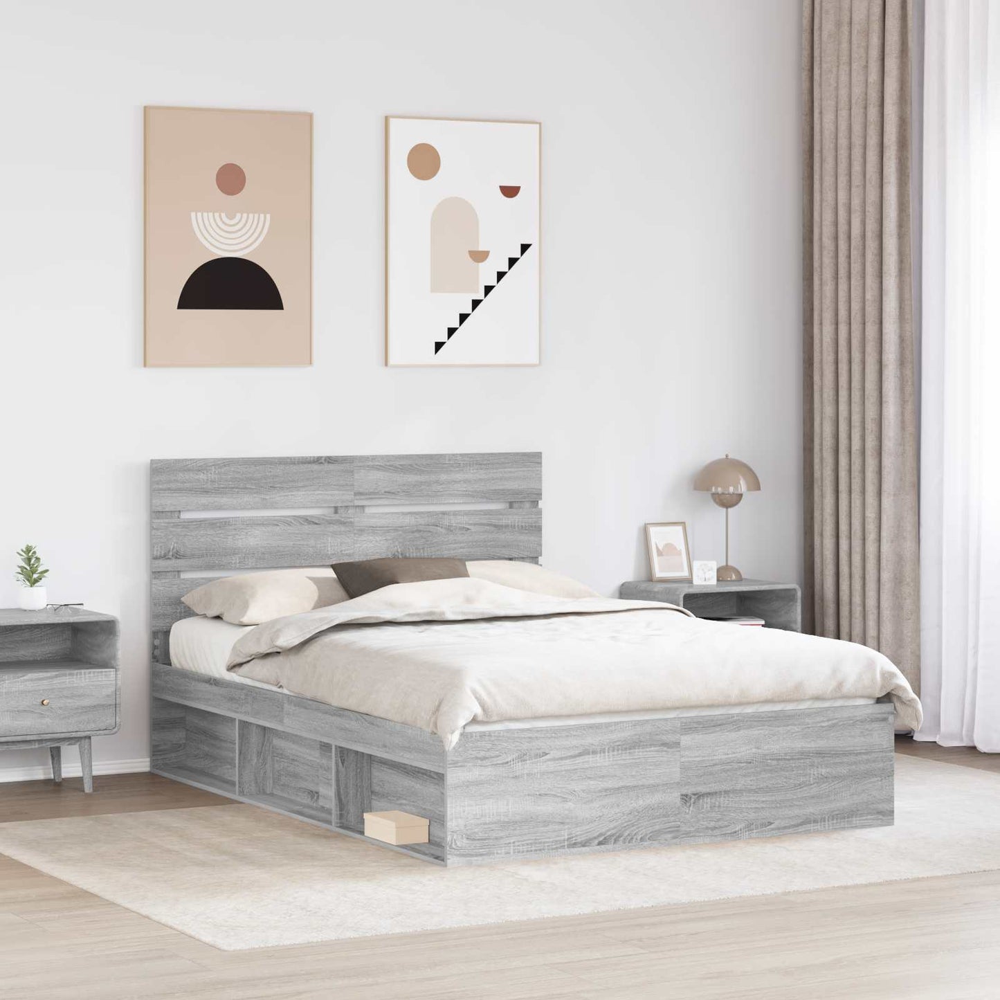 Bed Frame Grey Sonoma 160 x 200 cm Solid Pine Wood