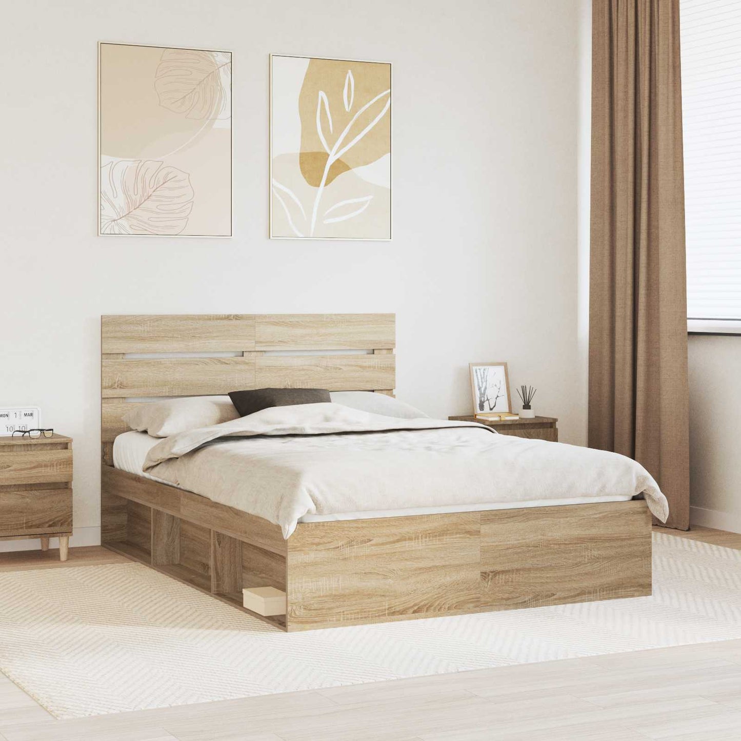 Bed Frame Sonoma Oak 150 x 200 cm Solid Pine Wood