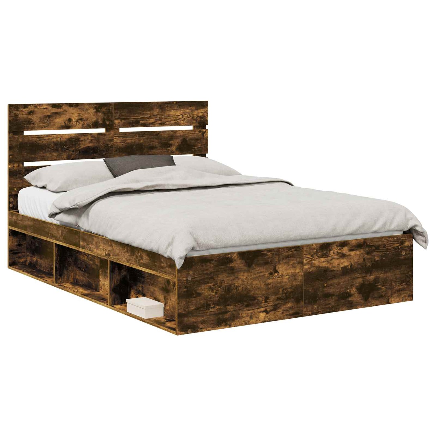 Bed Frame Smoked Oak 140 x 190 cm Solid Pine Wood