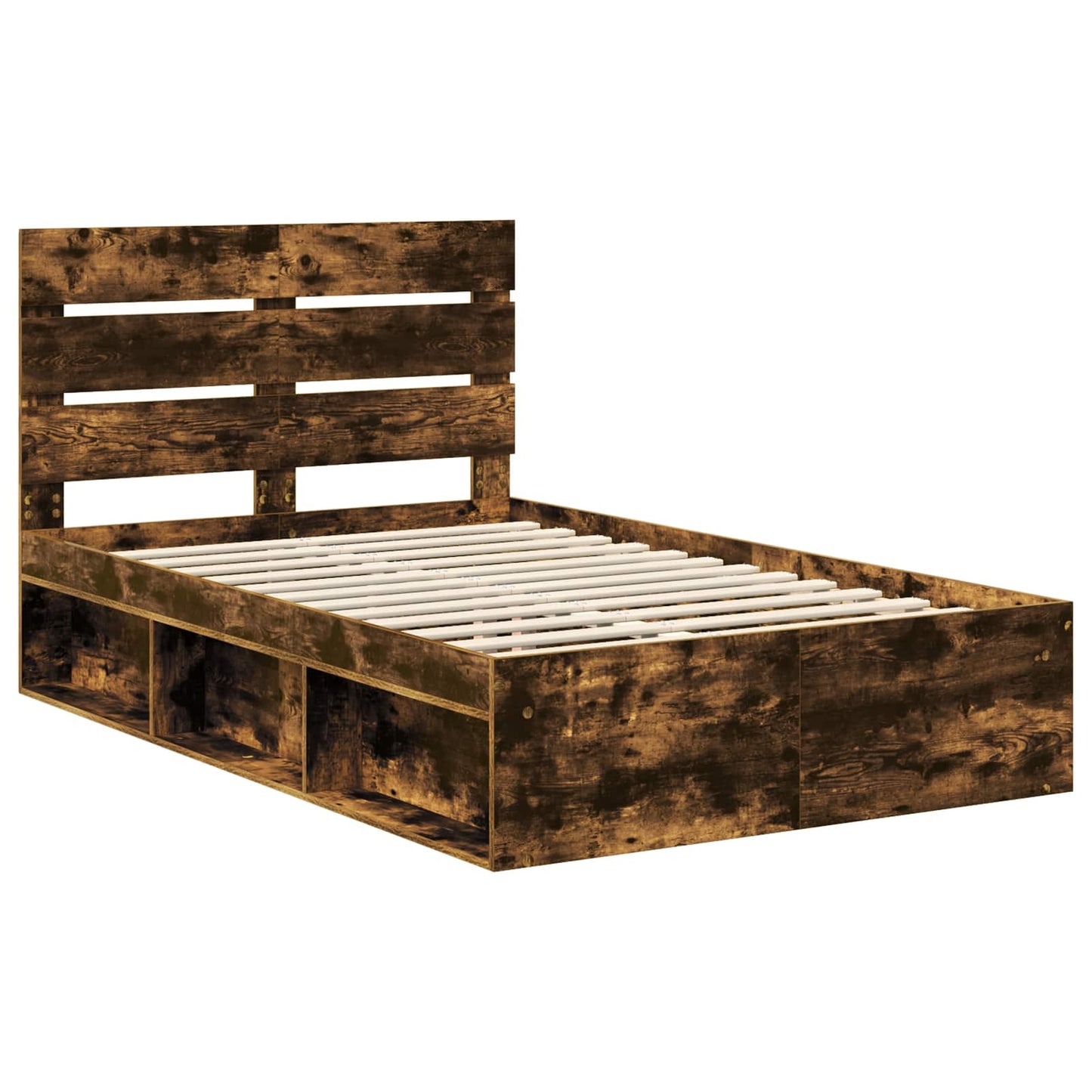 Bed Frame Smoked Oak 135 x 190 cm Solid Pine Wood