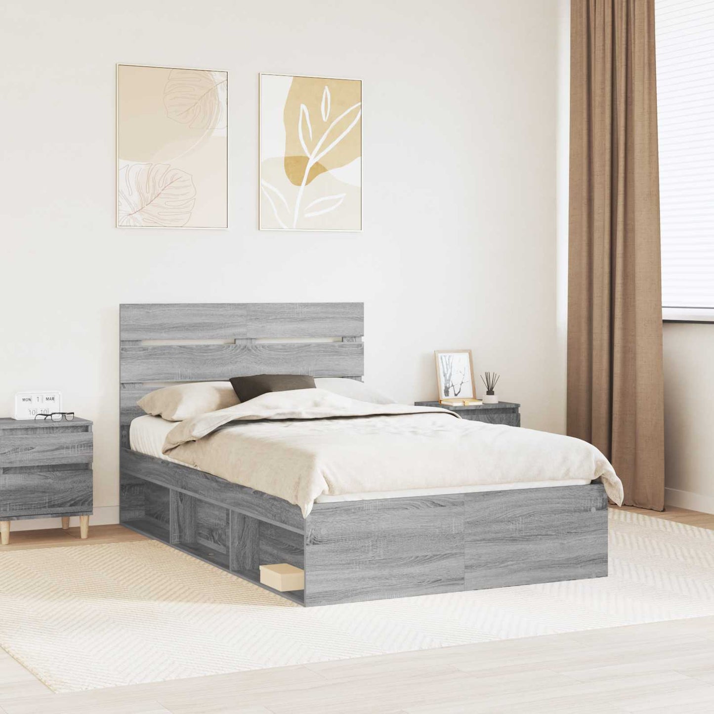 Bed Frame Grey Sonoma 135 x 190 cm Solid Pine Wood