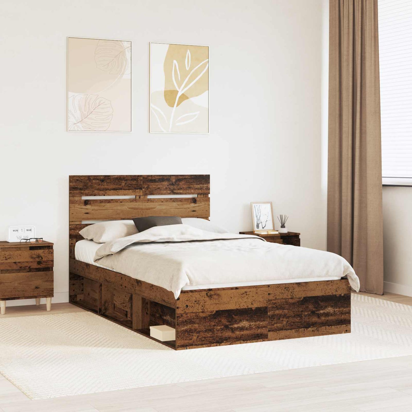 Bed Frame with Headboard Old Wood 120 x 200 cm Solid Pine Wood