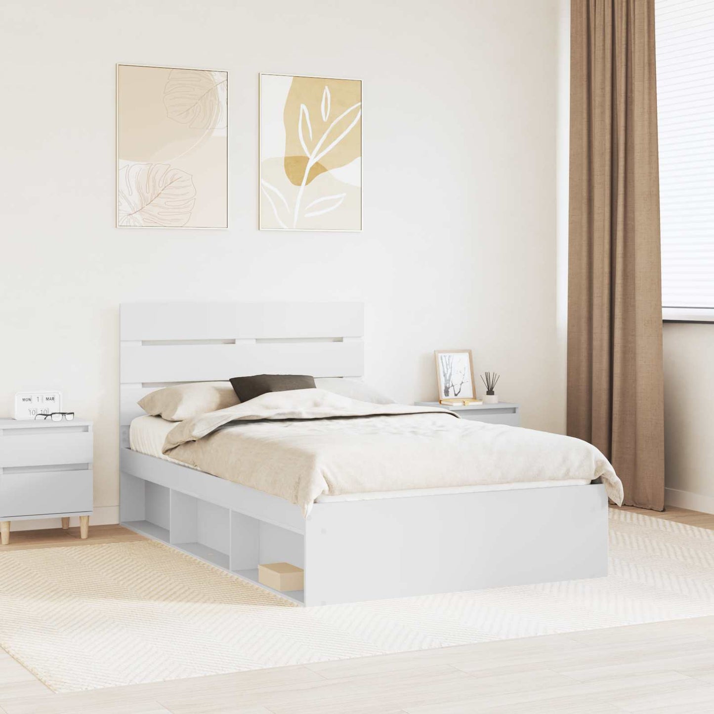 Bed Frame with Headboard White 120 x 190 cm Solid Pine Wood