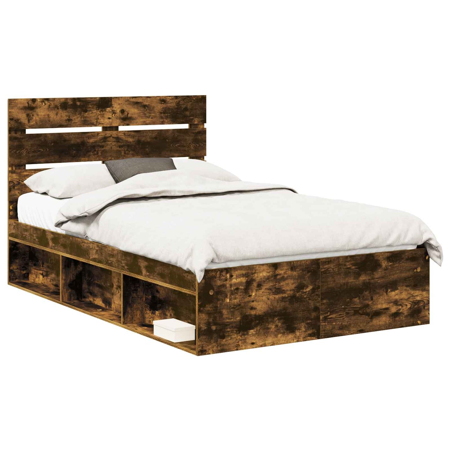 Bed Frame Smoked Oak 120 x 190 cm Solid Pine Wood