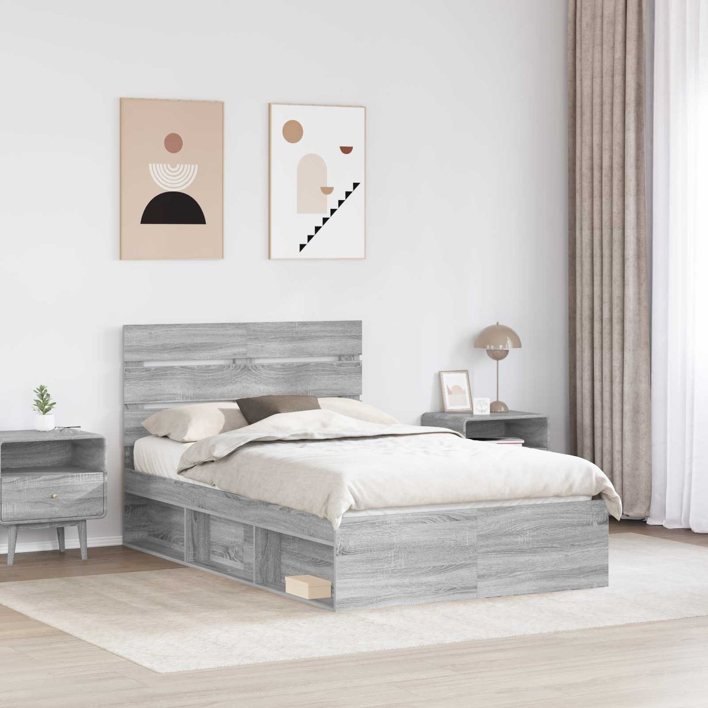 Bed Frame Grey Sonoma 120 x 190 cm Solid Pine Wood