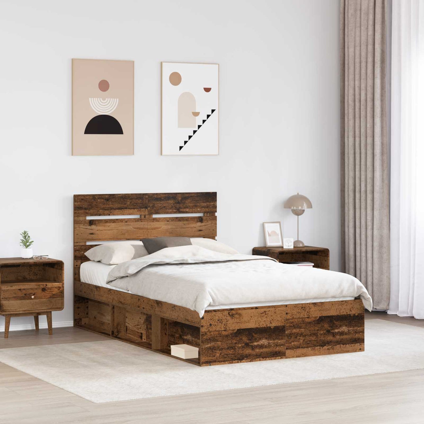 Bed Frame with Headboard Old Wood 120 x 190 cm Solid Pine Wood