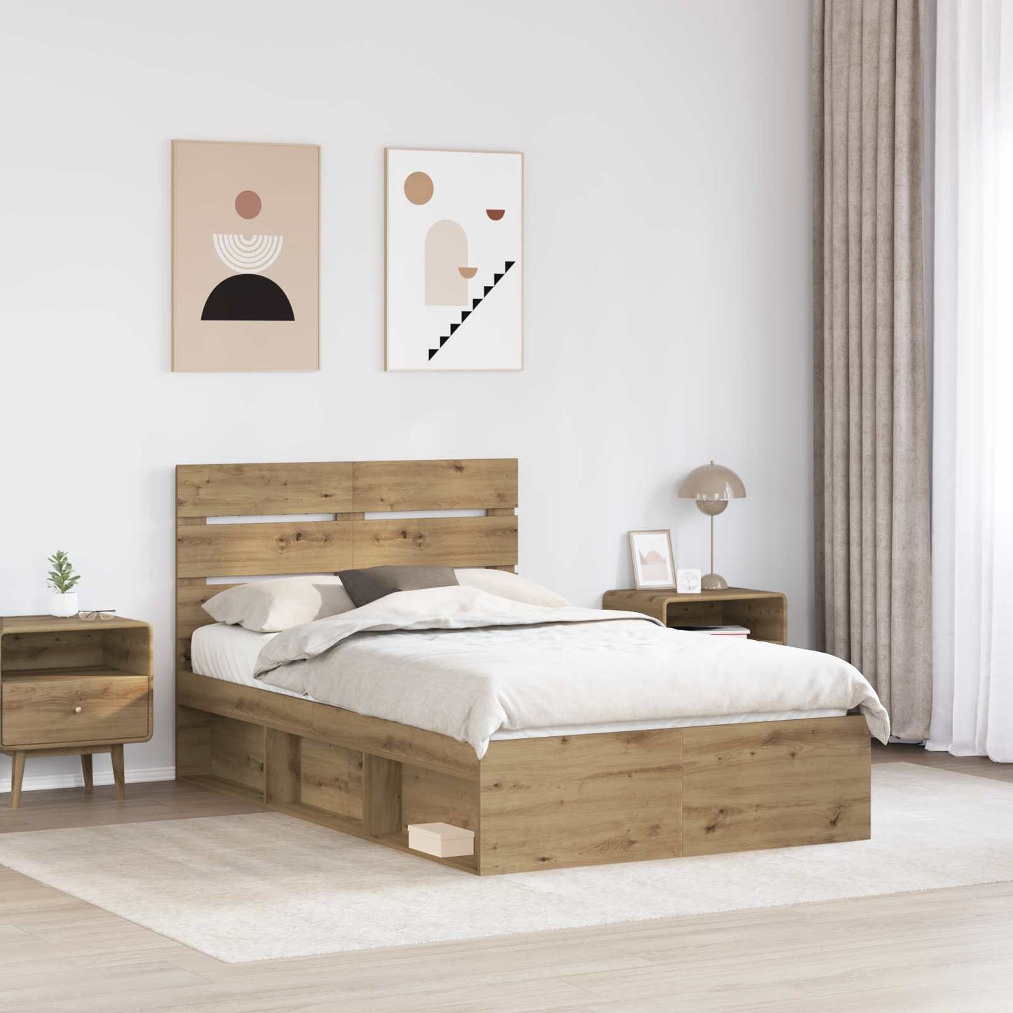 Bed Frame Artisian Oak 120 x 190 cm Solid Pine Wood