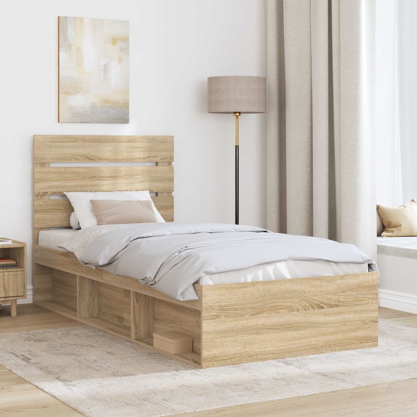 Bed Frame with Headboard Sonoma 100 x 200 cm Solid Pine Wood