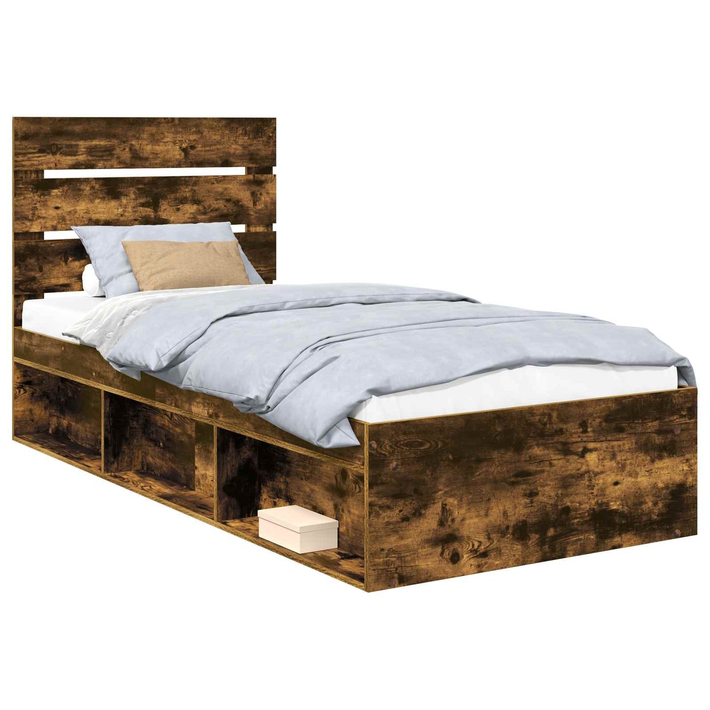 Bed Frame Smoked Oak 100 x 200 cm Solid Pine Wood