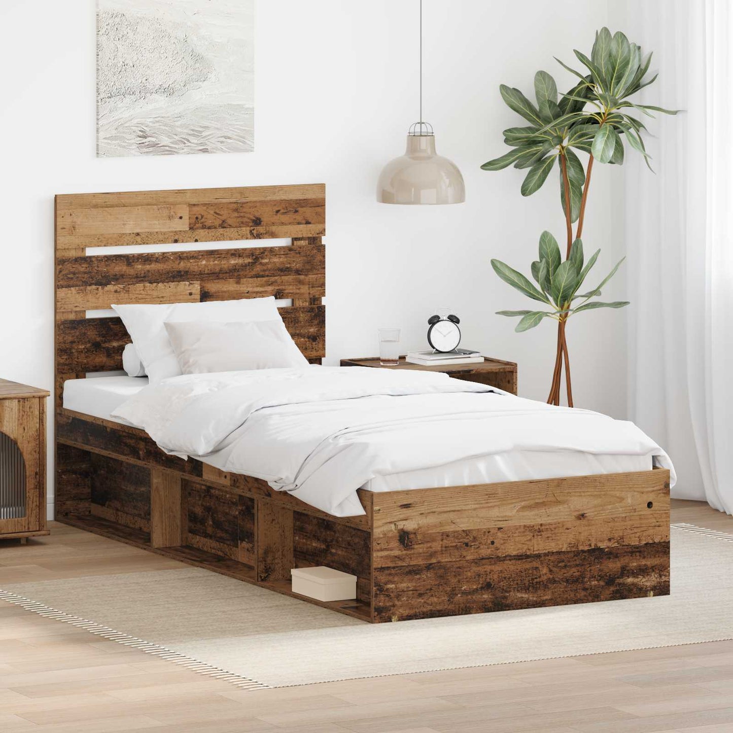 Bed Frame with Headboard Old Wood 90 x 200 cm Solid Pine Wood