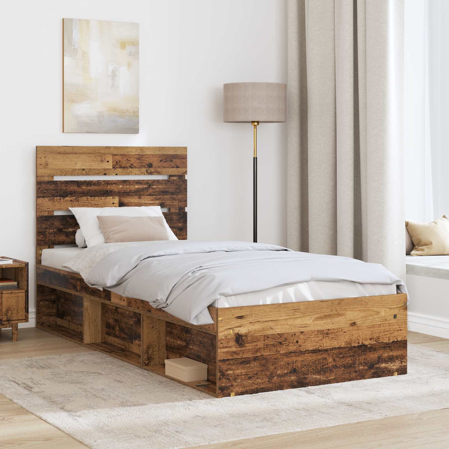 Bed Frame with Headboard Old Wood 90 x 200 cm Solid Pine Wood