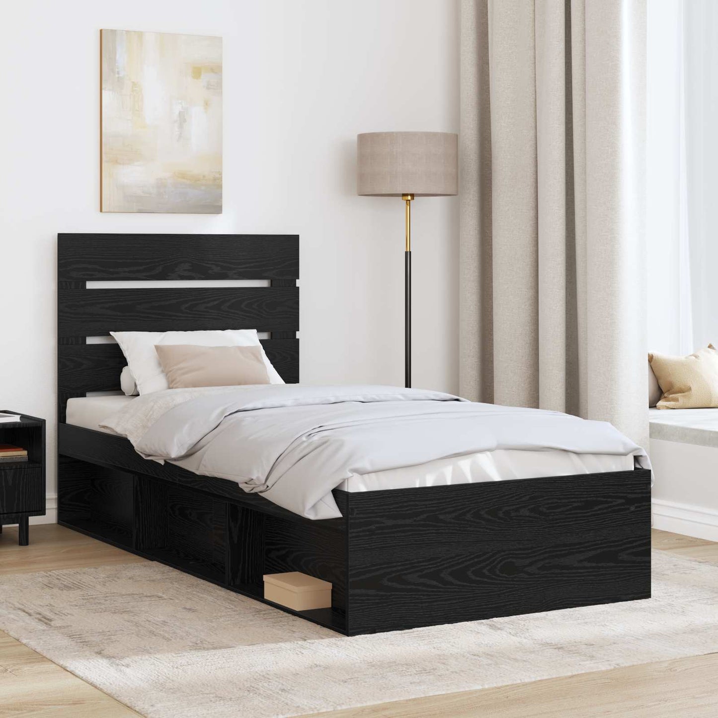 Bed Frame with Headboard Black 90 x 190 cm Solid Pine Wood