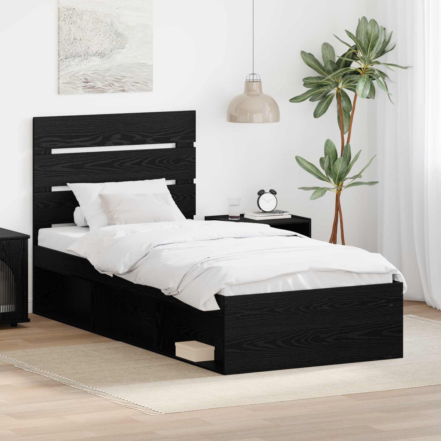 Bed Frame with Headboard Black 75 x 190 cm Solid Pine Wood