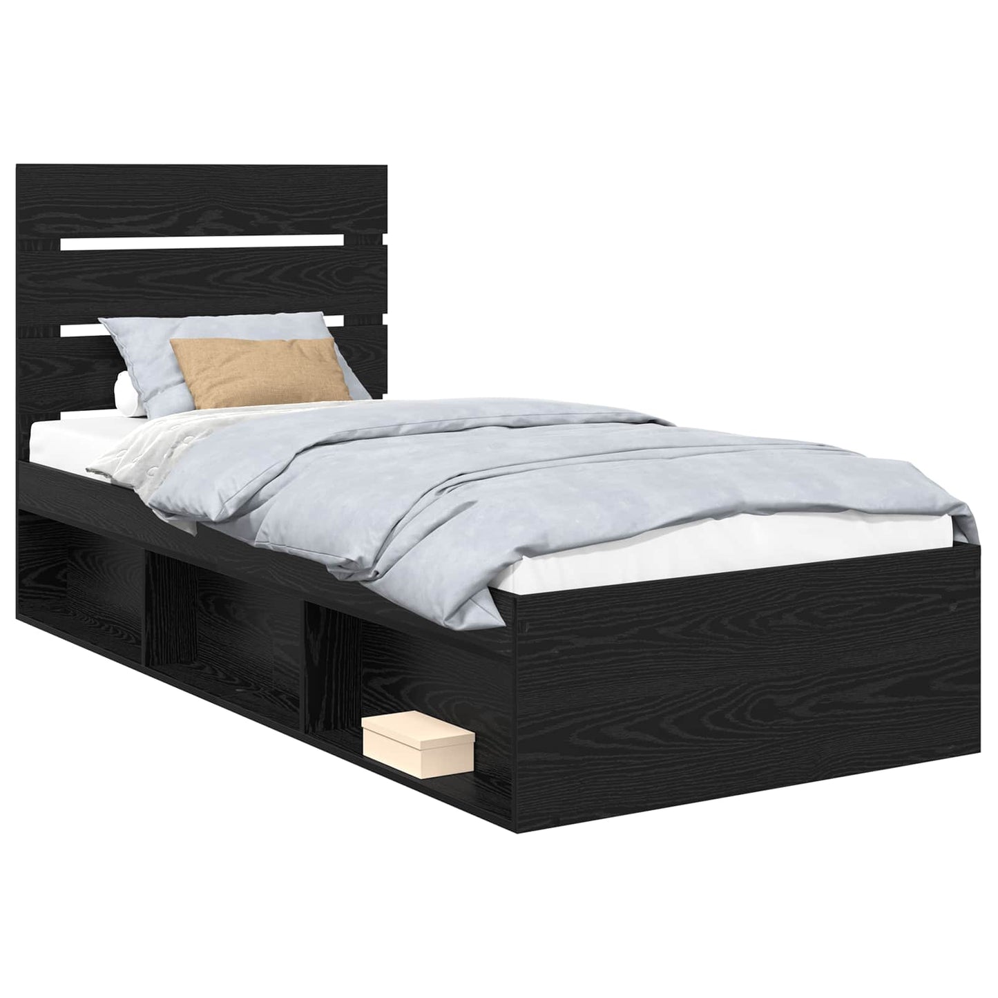 Bed Frame with Headboard Black 75 x 190 cm Solid Pine Wood