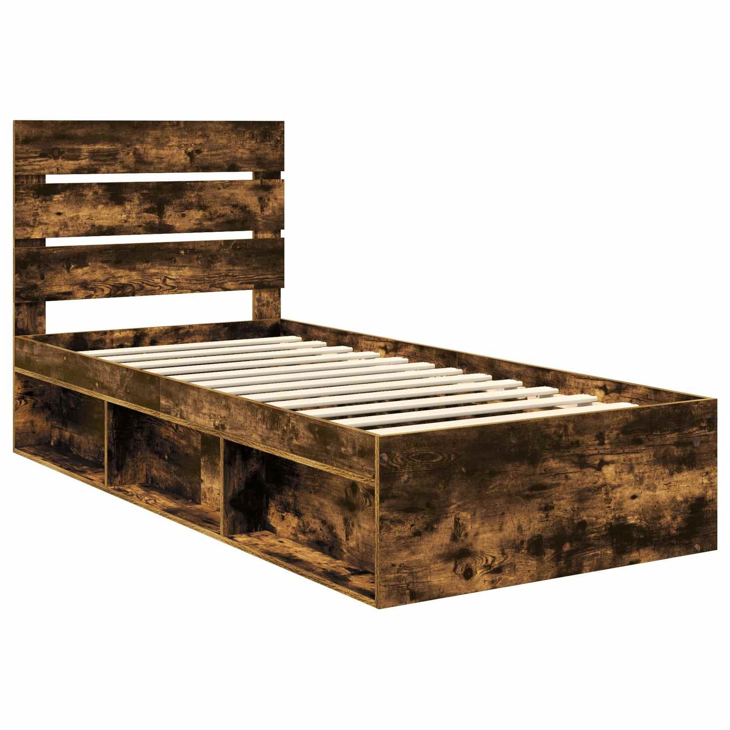 Bed Frame with Headboard Smoked Oak 75 x 190 cm Solid Pine Wood