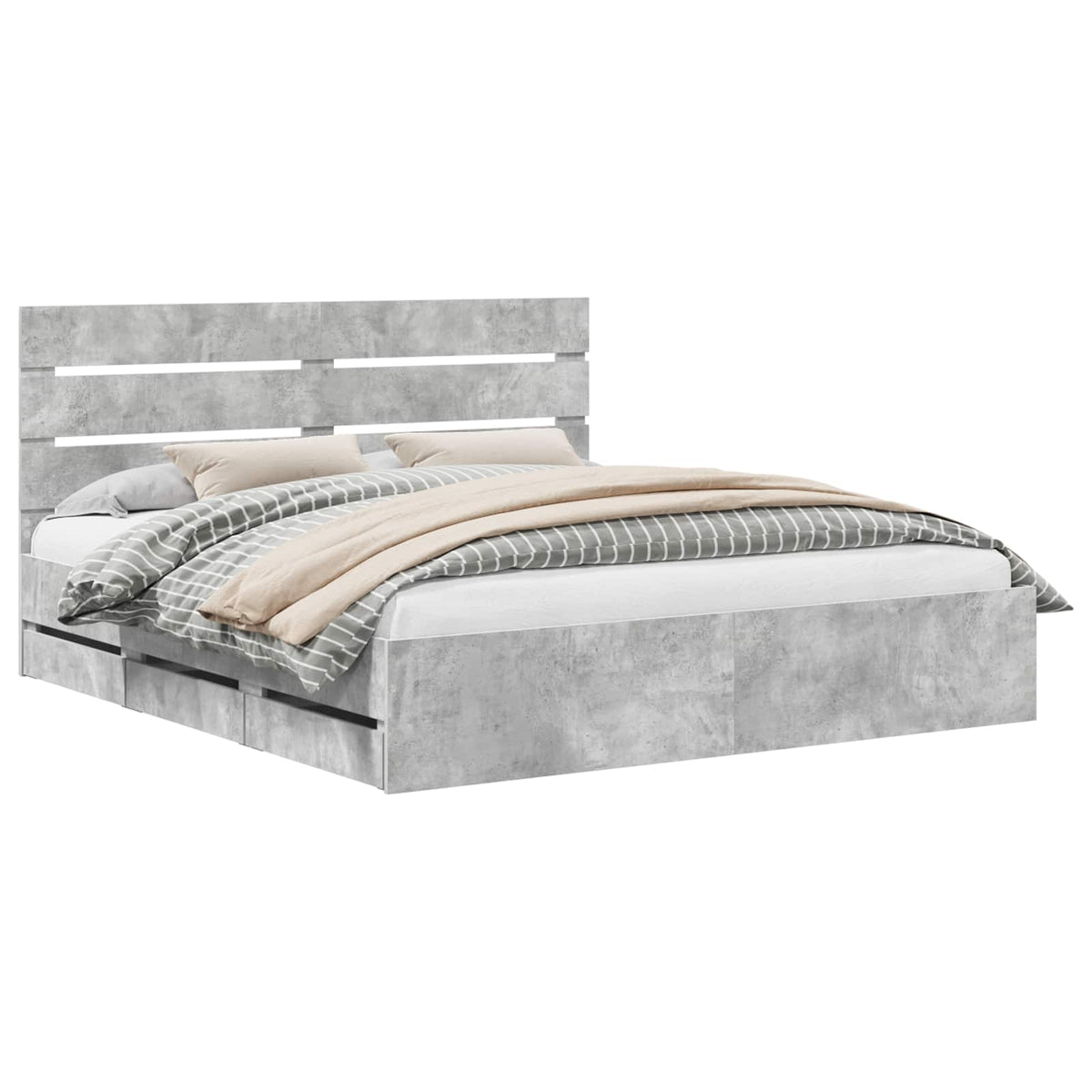 Bed Frame with Drawer Concrete Grey 200 x 200 cm Engineer Wood