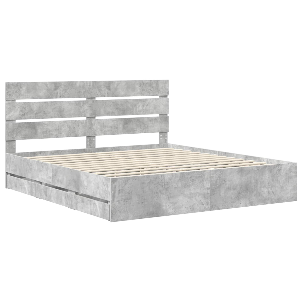 Bed Frame with Drawer Concrete Grey 200 x 200 cm Engineer Wood