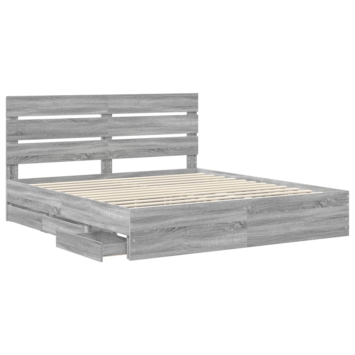 Bed Frame with Drawer Grey Sonoma 200 x 200 cm Engineer Wood