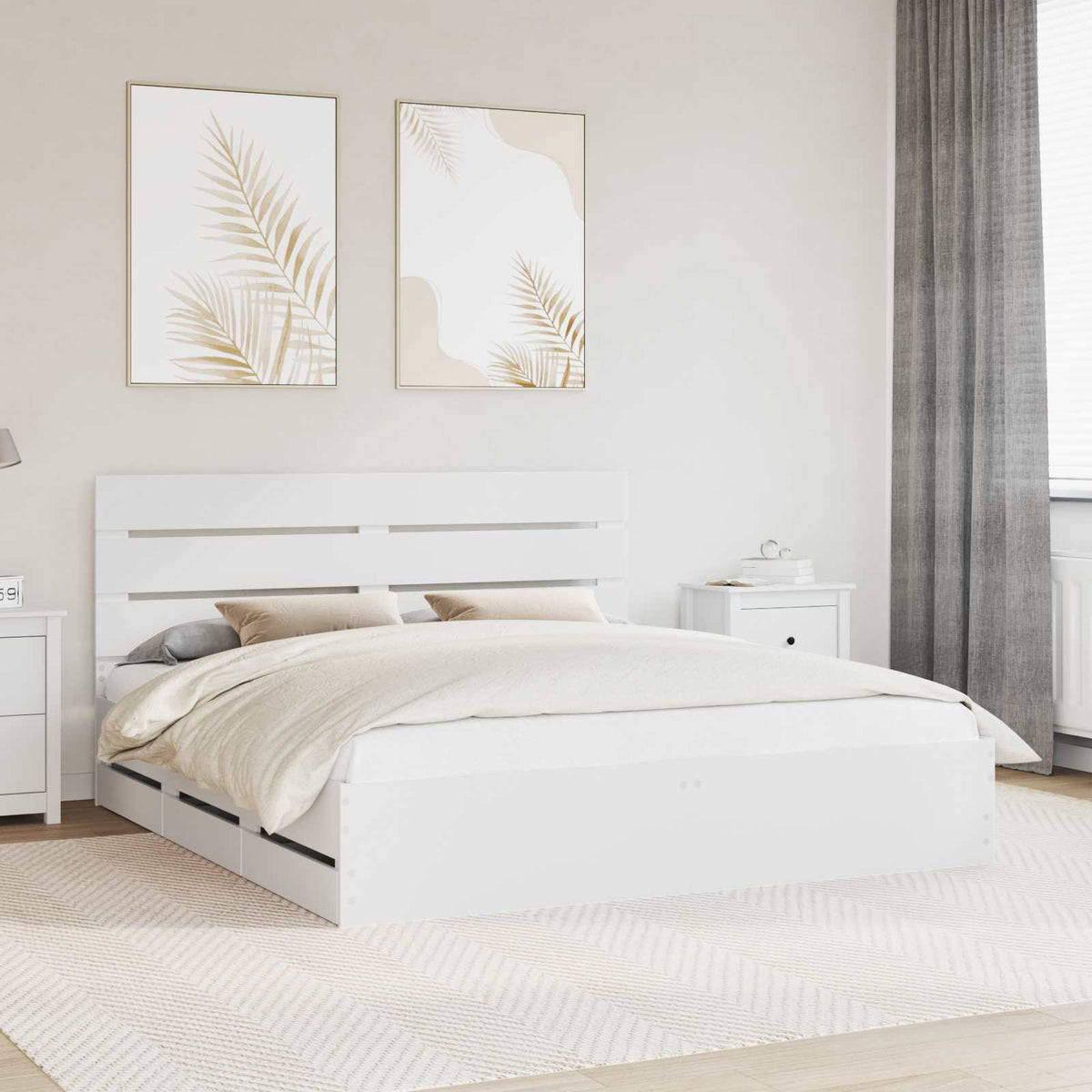 Bed Frame with Drawer White 180 x 200 cm Engineer Wood