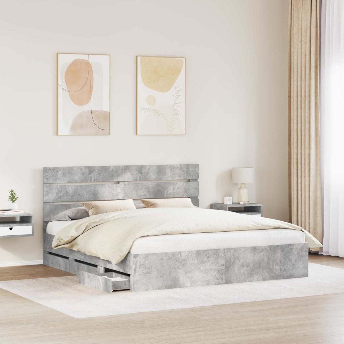 Bed Frame with Drawer Concrete Grey 180 x 200 cm Engineer Wood