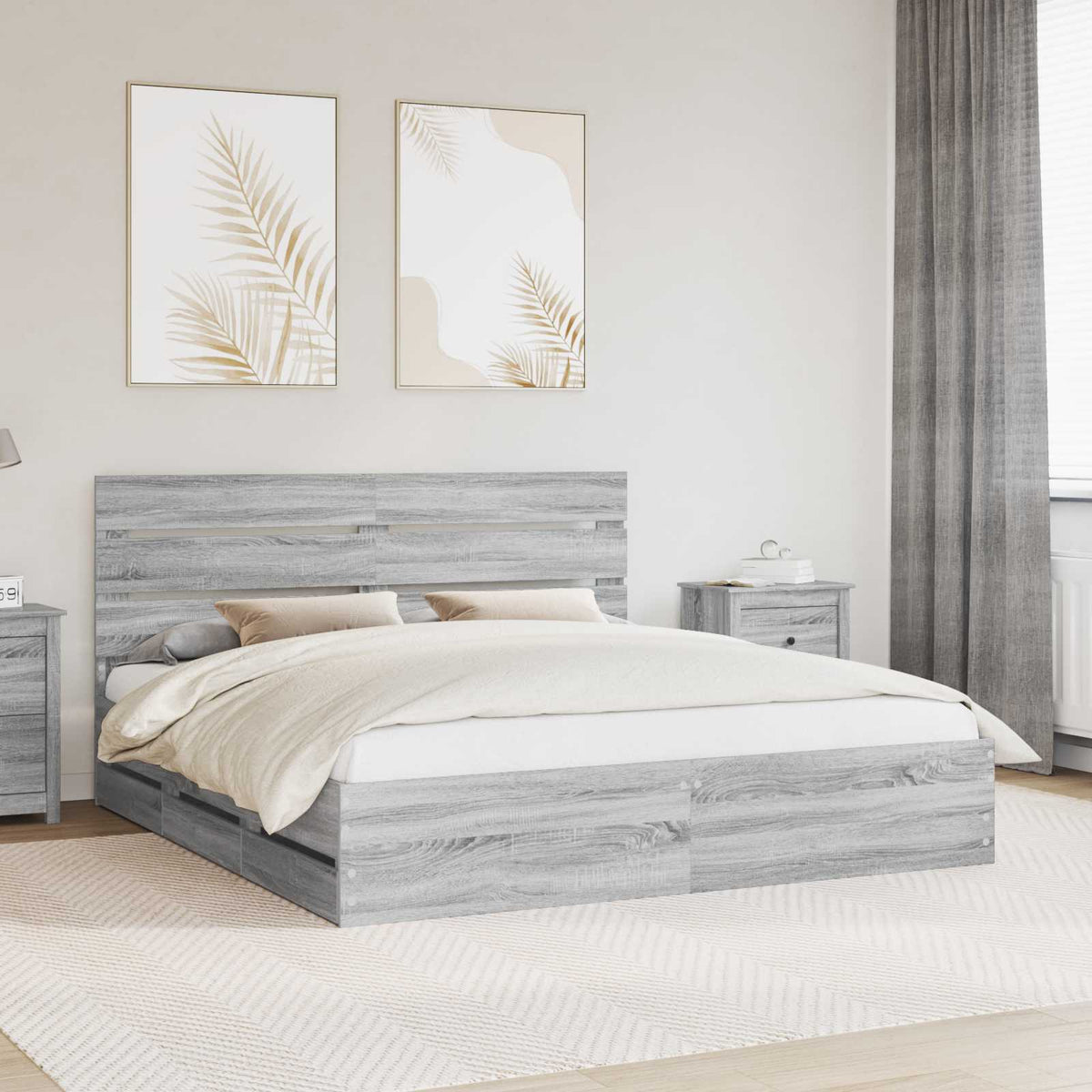 Bed Frame with Drawer Grey Sonoma 180 x 200 cm Engineer Wood
