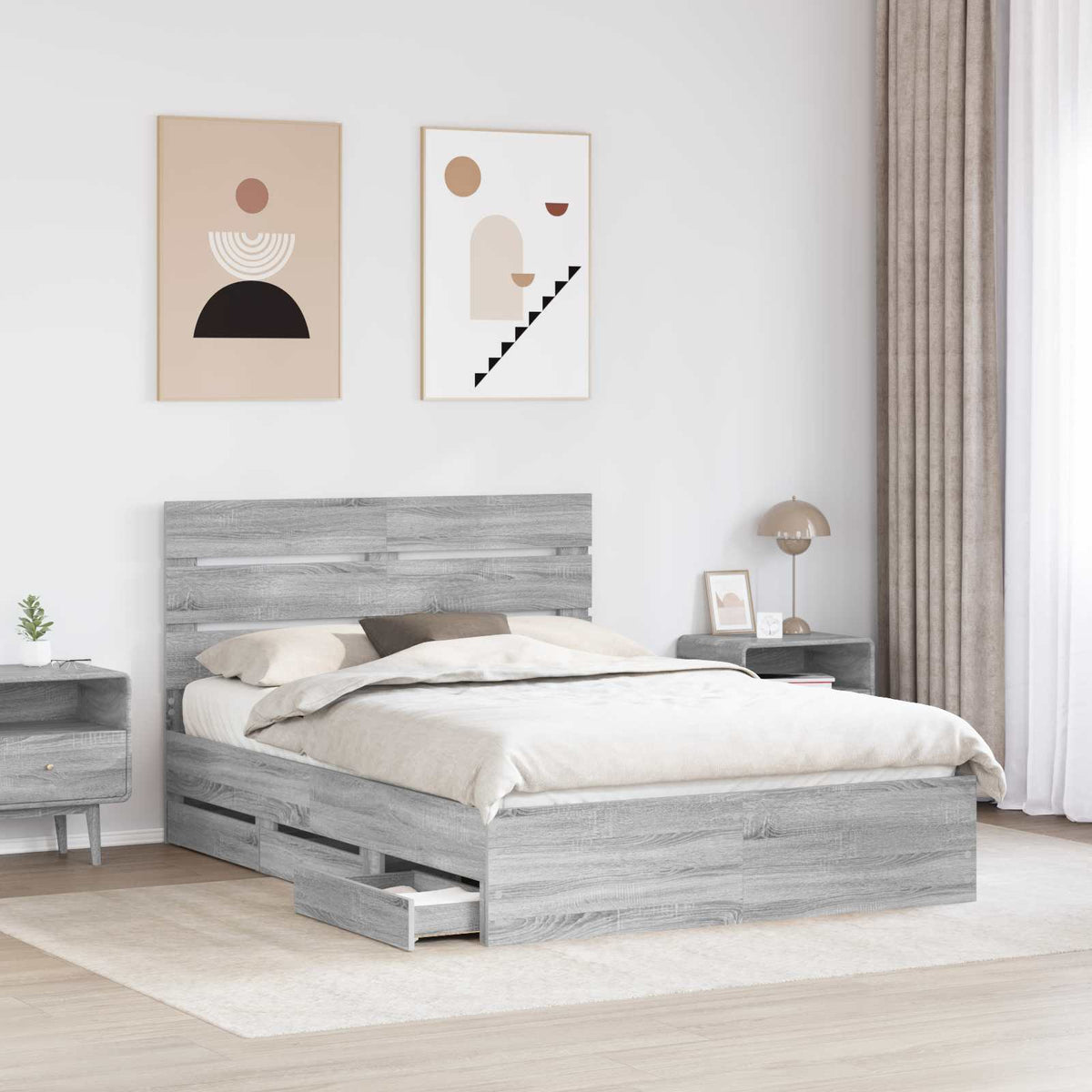 Bed Frame with Drawer Grey Sonoma 160 x 200 cm Engineer Wood