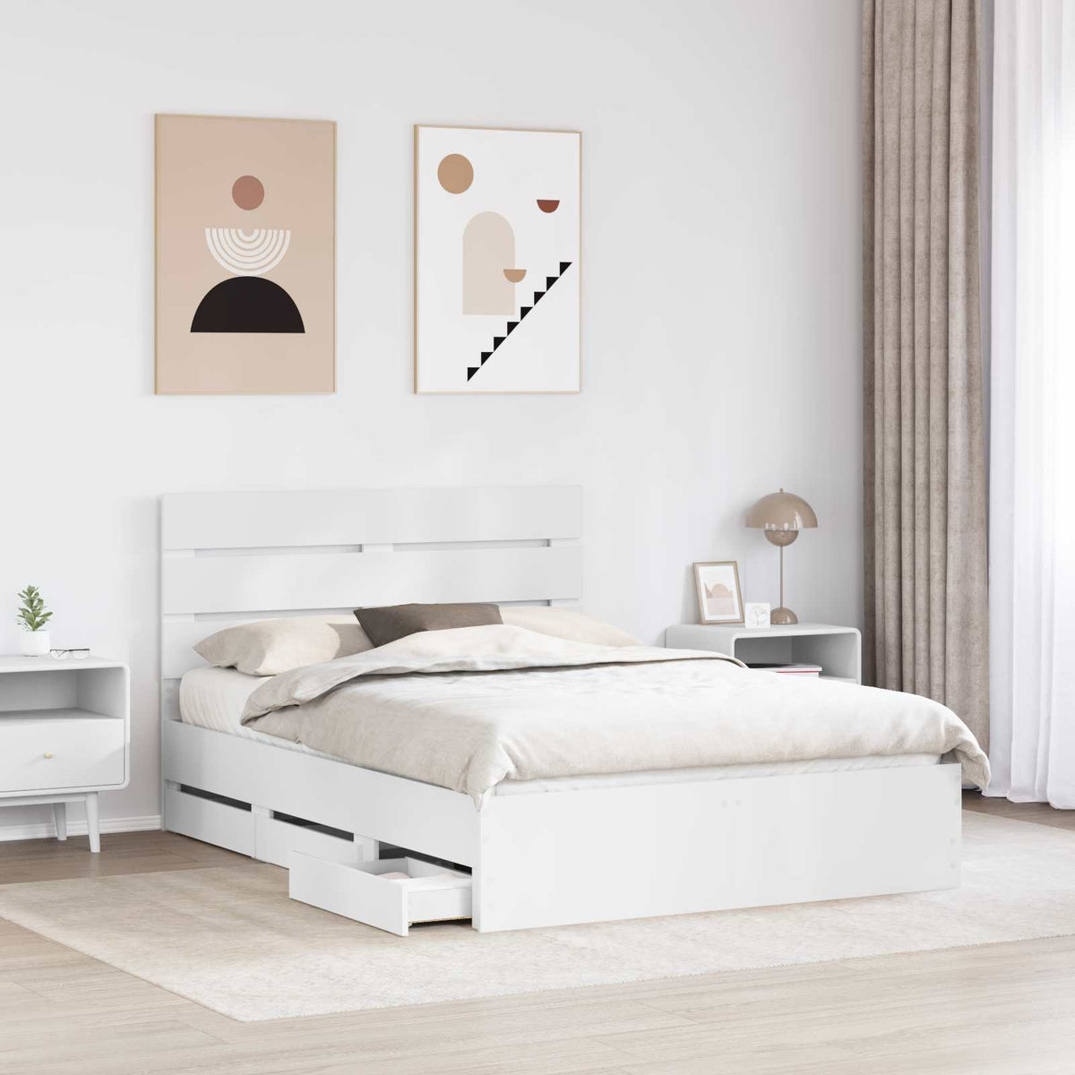 Bed Frame with Drawer White 150 x 200 cm Engineer Wood