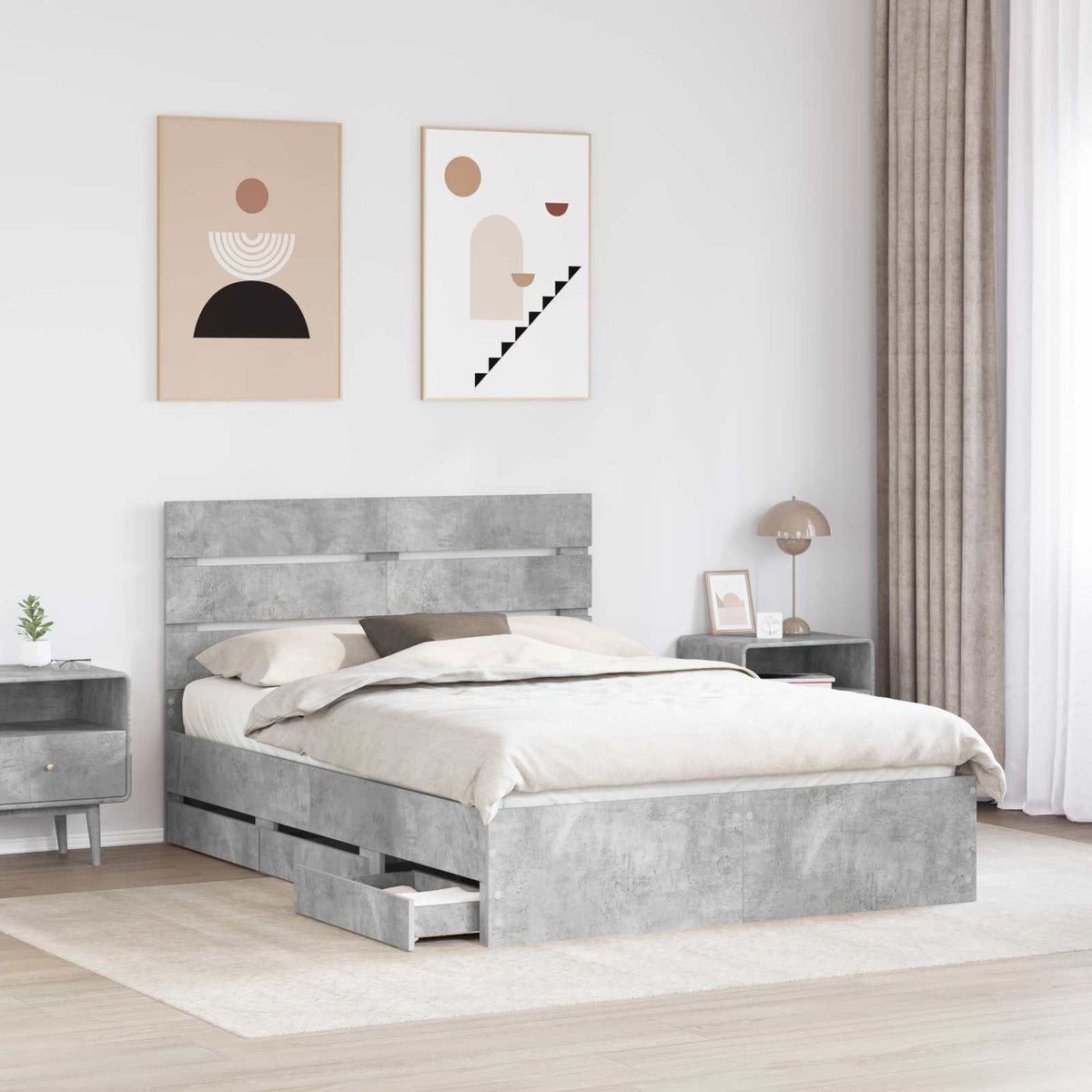 Bed Frame with Drawer Concrete Grey 140 x 200 cm Engineer Wood