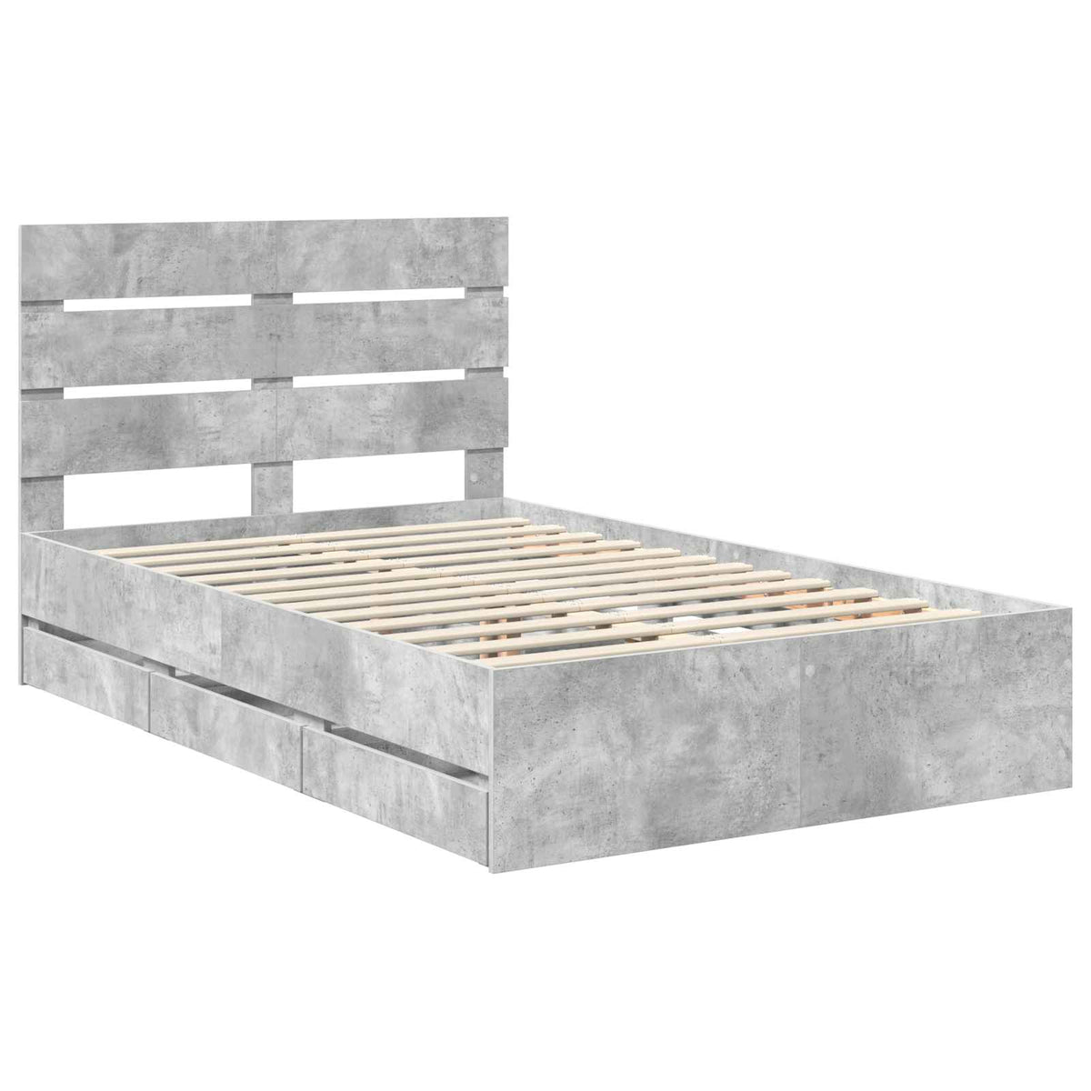 Bed Frame with Drawer Concrete Grey 135 x 190 cm Engineer Wood