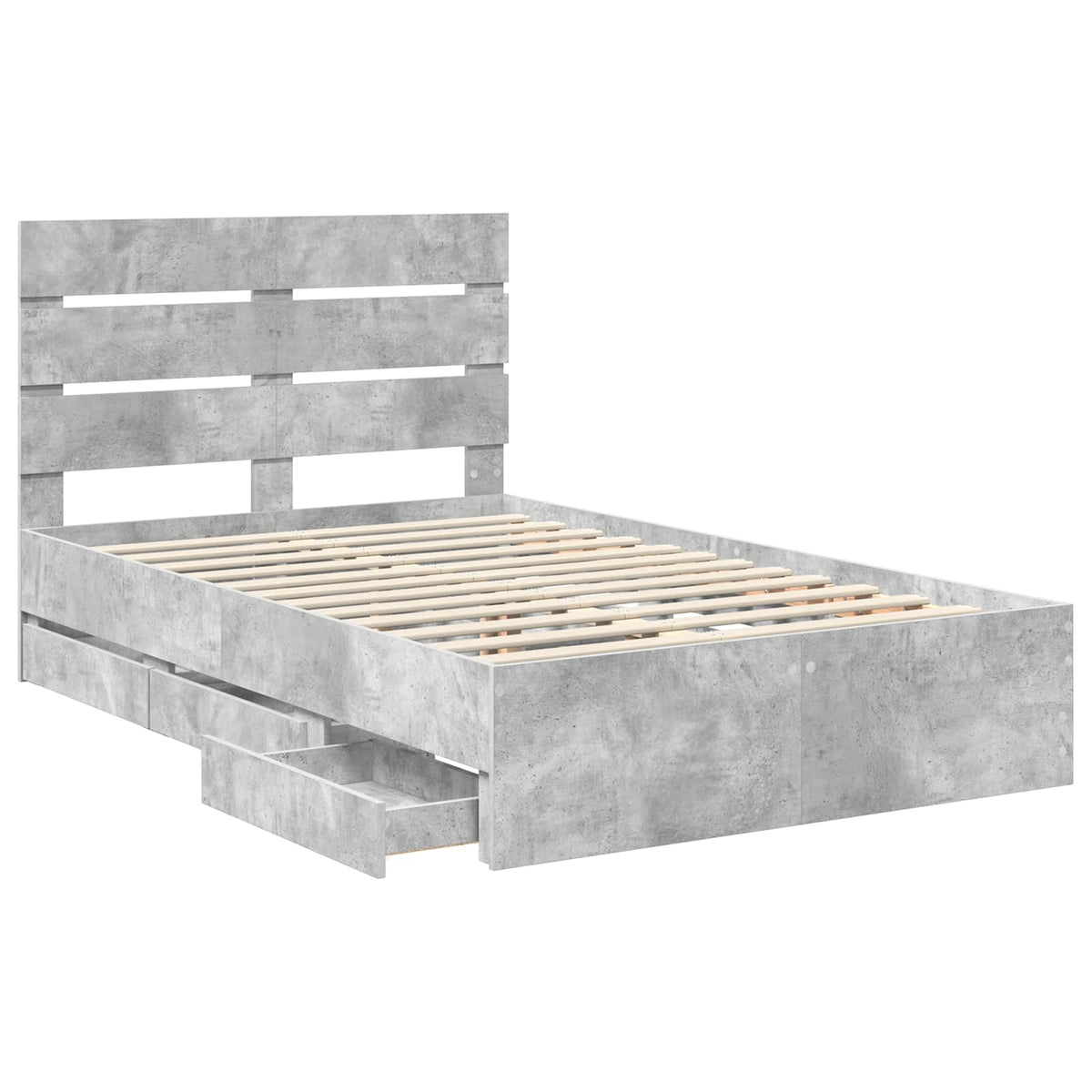 Bed Frame with Drawer Concrete Grey 135 x 190 cm Engineer Wood
