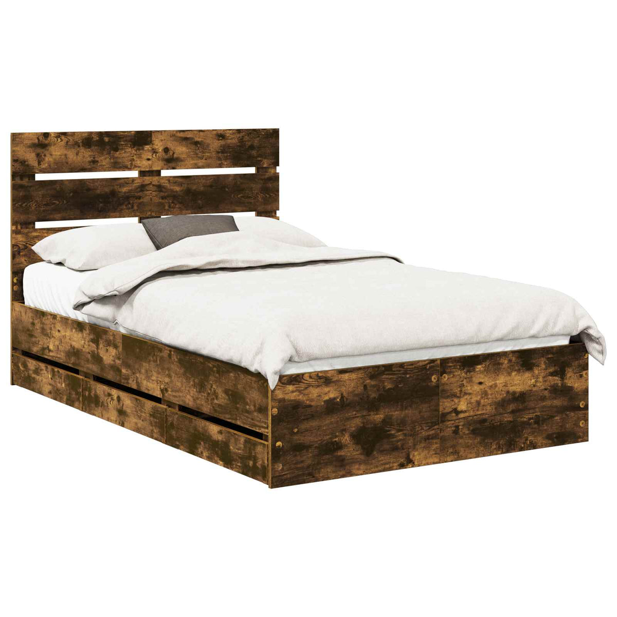 Bed Frame with Drawer Smoked Oak 135 x 190 cm Engineer Wood