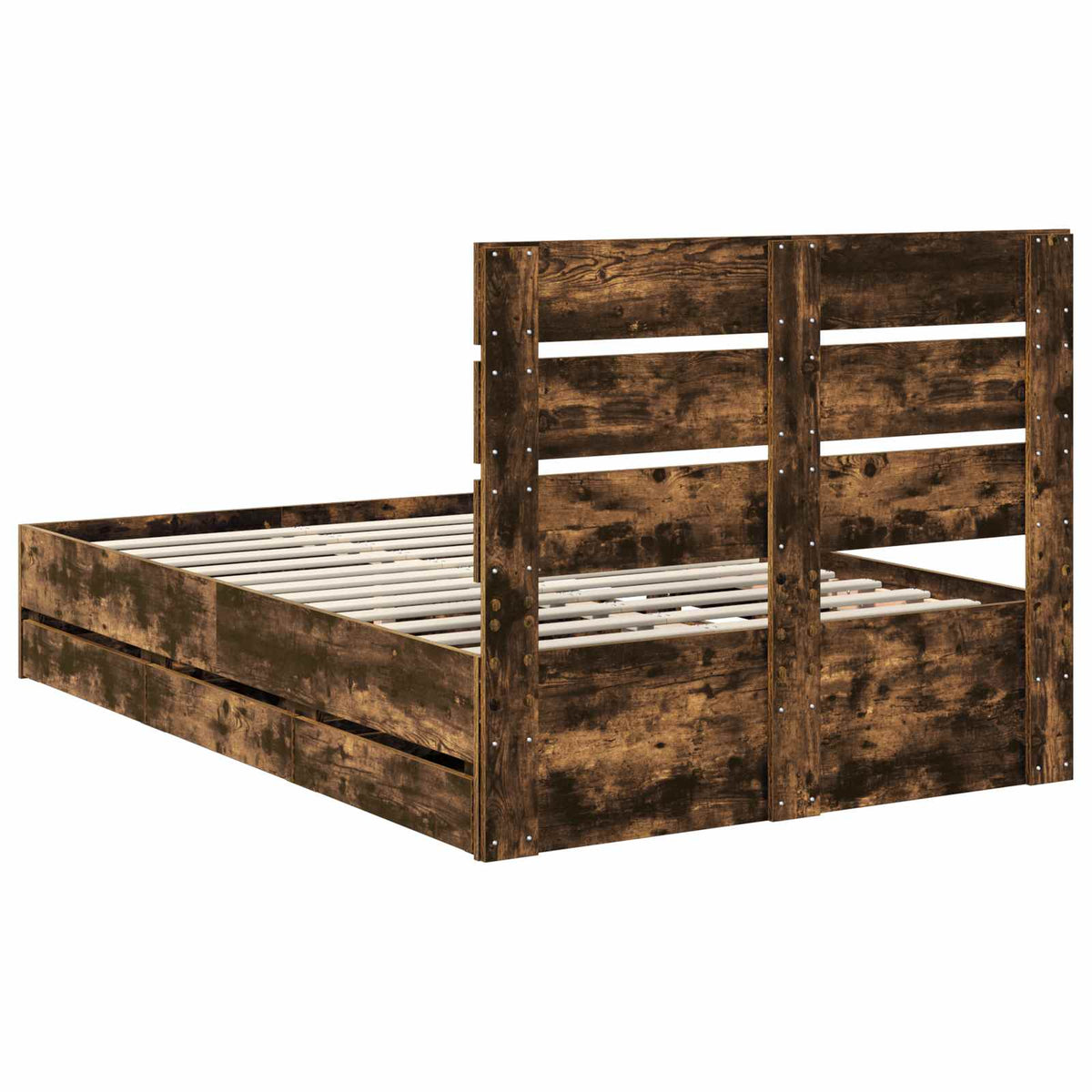 Bed Frame with Drawer Smoked Oak 135 x 190 cm Engineer Wood