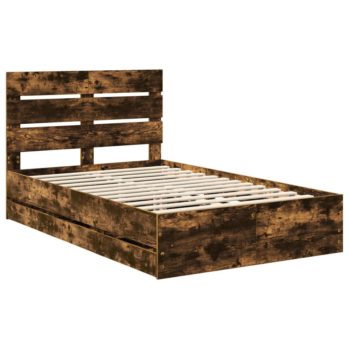Bed Frame with Drawer Smoked Oak 120 x 190 cm Engineer Wood